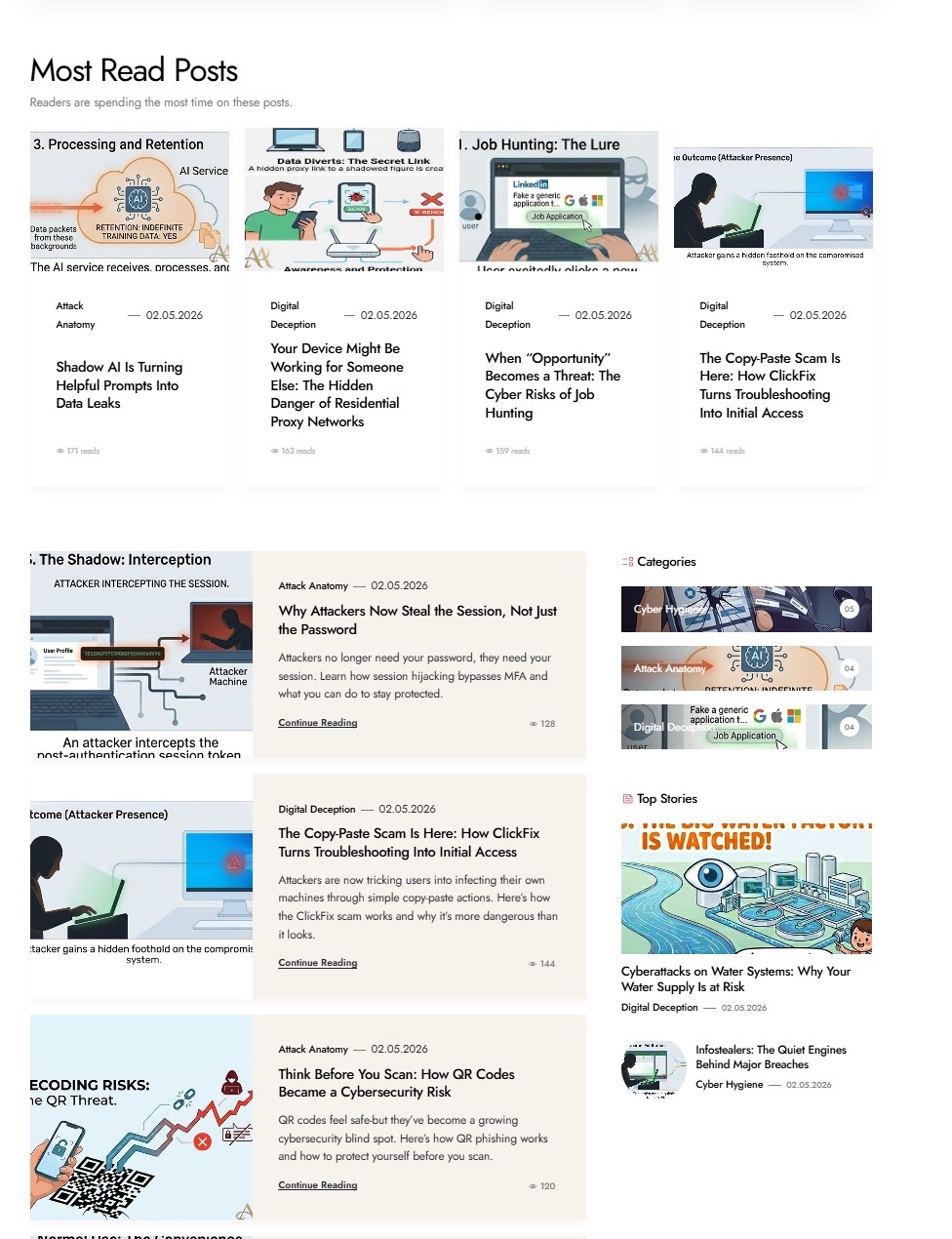 Example of a live Cyvento blog website