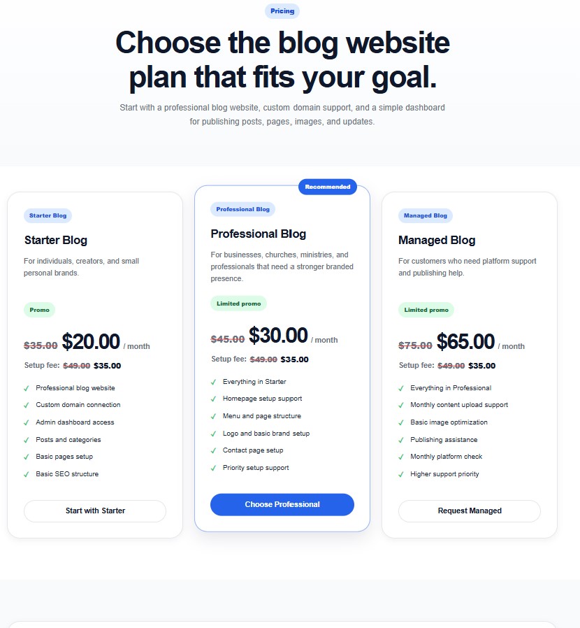 Cyvento pricing and blog plan selection page